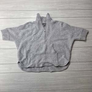 Alashan Grey Merino Wool Half Zip Pullover Short Sleeve Knit Sweater One Size